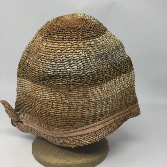 Antique Flapper Hat Woven Tan Cloche - Picture 7 of 9
